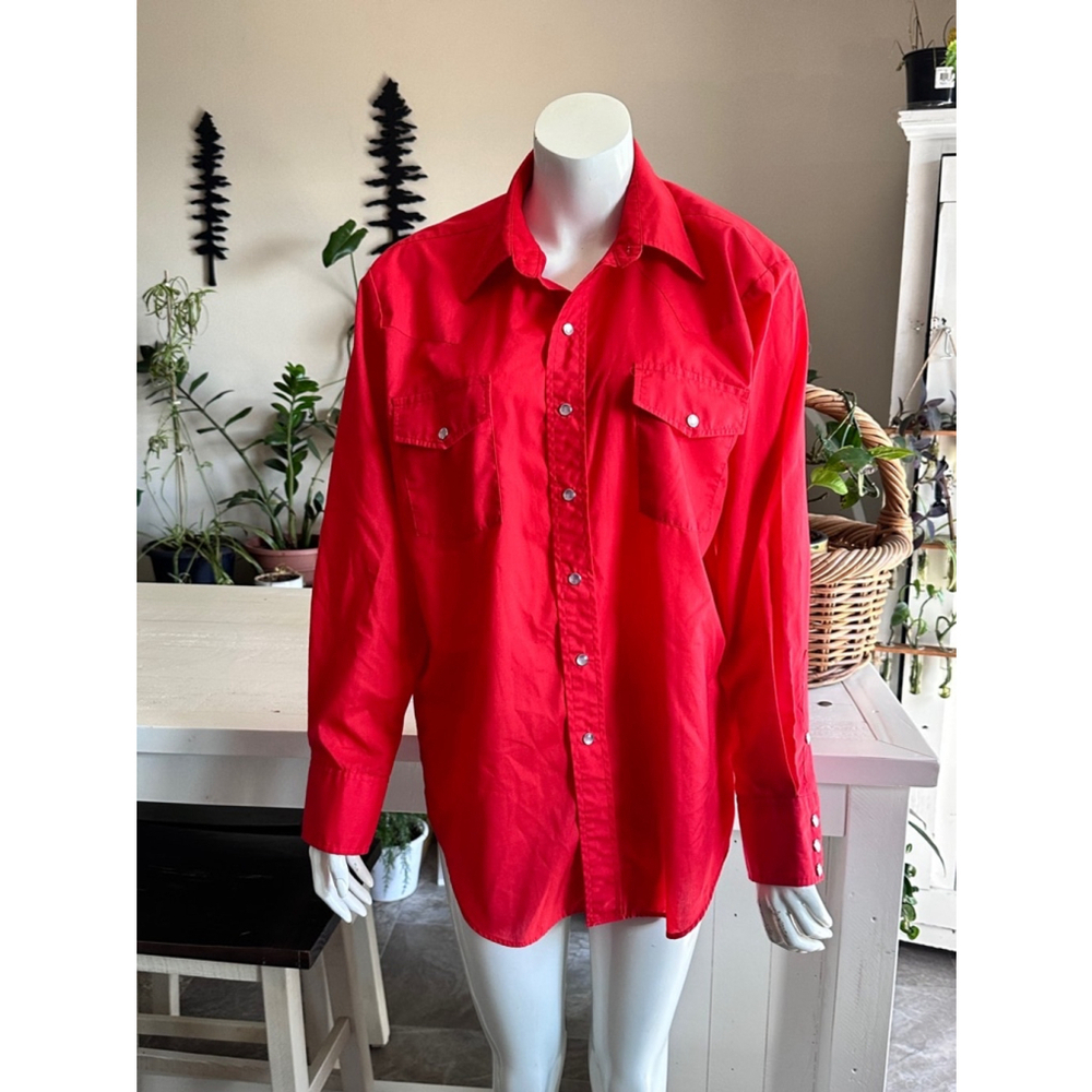 Men's Vintage Red Pearl button down Western Shirt Lg long sleeve pointed collar